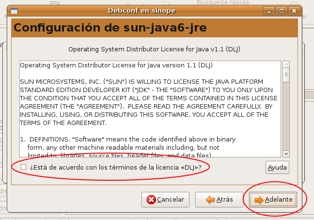 Aceptar la licencia de Java